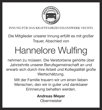 Anzeige von Hannelore Wulfing von OM-Medien