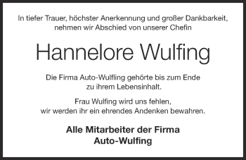 Anzeige von Hannelore Wulfing von OM-Medien