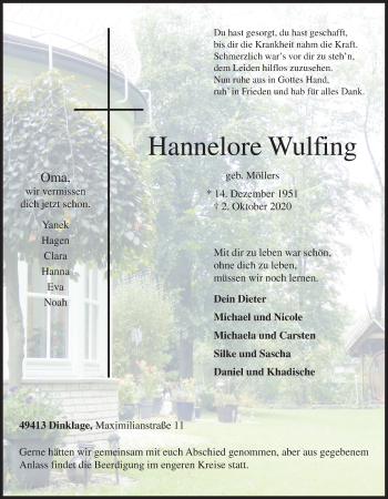 Anzeige von Hannelore Wulfing von OM-Medien