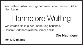 Anzeige von Hannelore Wulfing von OM-Medien