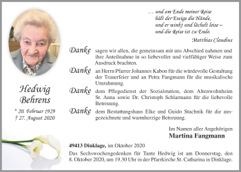 Anzeige von Hedwig Behrens von OM-Medien