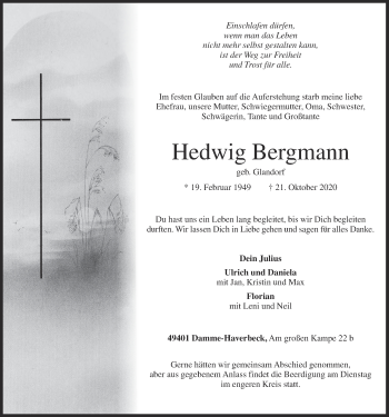 Anzeige von Hedwig Bergmann von OM-Medien