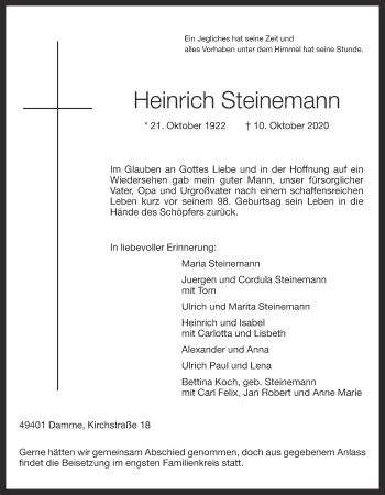 Anzeige von Heinrich Steinemann von OM-Medien
