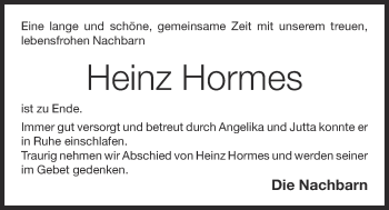 Anzeige von Heinz Hormes von OM-Medien