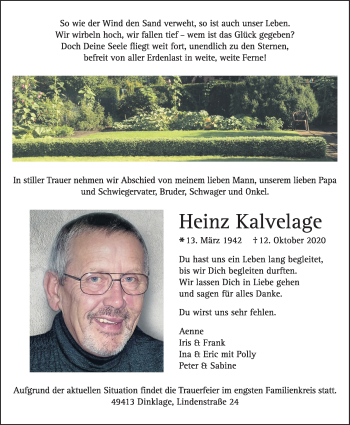 Anzeige von Heinz Kalvelage von OM-Medien