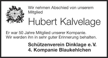 Anzeige von Hubert Kalvelage von OM-Medien