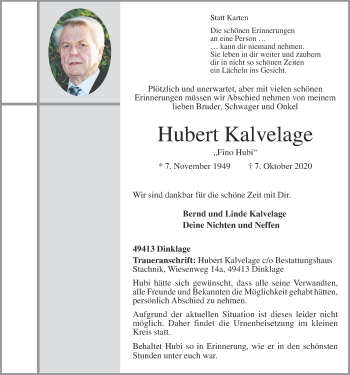 Anzeige von Hubert Kalvelage von OM-Medien