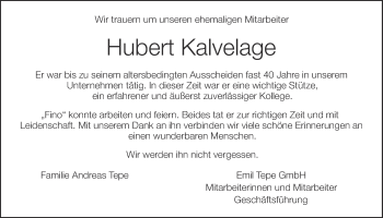 Anzeige von Hubert Kalvelage von OM-Medien