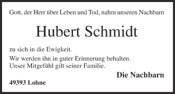 Anzeige von Hubert Schmidt von OM-Medien