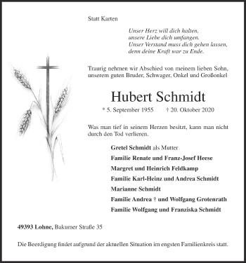 Anzeige von Hubert Schmidt von OM-Medien