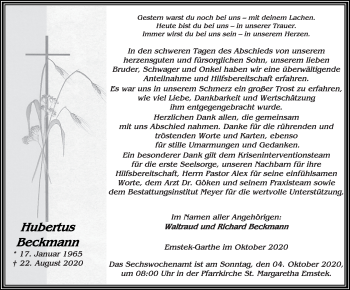 Anzeige von Hubertus Beckmann von OM-Medien