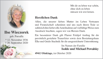 Anzeige von Ilse Wieczorek von OM-Medien
