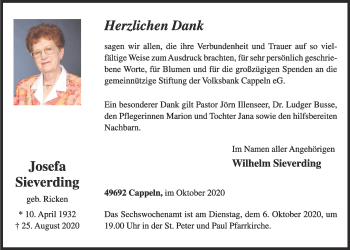 Anzeige von Josefa Sieverding von OM-Medien