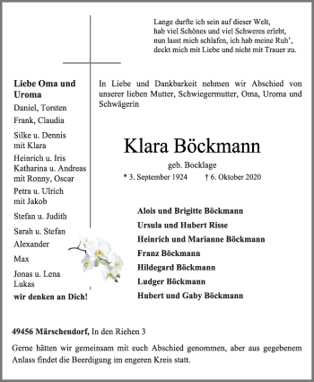 Anzeige von Klara Böckmann von OM-Medien