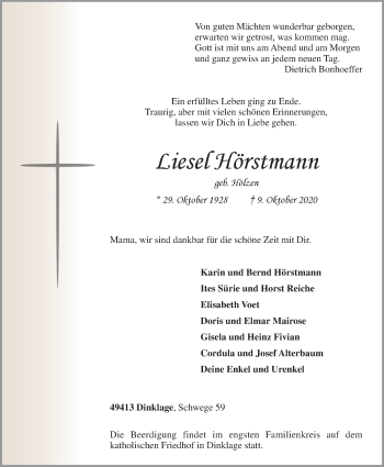 Anzeige von Liesel Hörstmann von OM-Medien