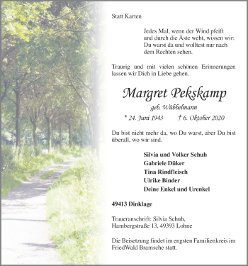 Anzeige von Margret Pekskamp von OM-Medien