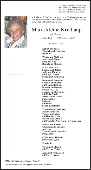 Anzeige von Maria kleine Kruthaup von OM-Medien