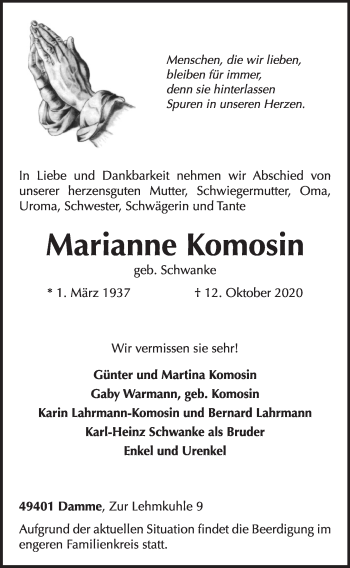Anzeige von Marianne Komosin von OM-Medien