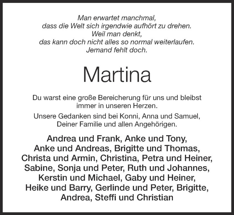  Traueranzeige für Martina Kenkel vom 28.10.2020 aus OM-Medien