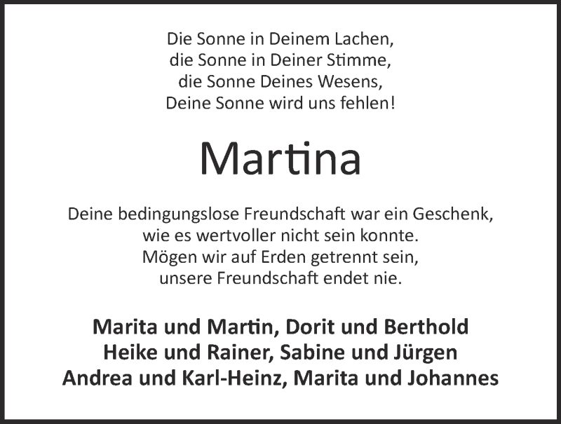  Traueranzeige für Martina Kenkel vom 28.10.2020 aus OM-Medien