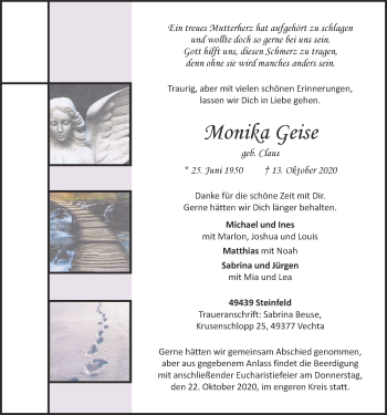 Anzeige von Monika Geise von OM-Medien