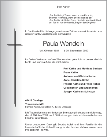 Anzeige von Paula Wendeln von OM-Medien