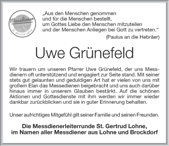Anzeige von Uwe Grünefeld von OM-Medien