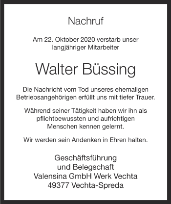 Anzeige von Walter Büssing von OM-Medien