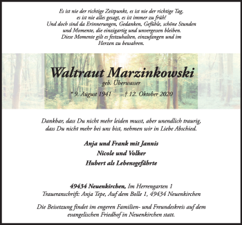 Anzeige von Waltraut Marzinkowski von OM-Medien