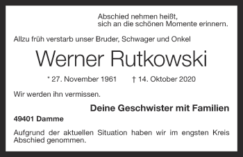 Anzeige von Werner Rutkowski von OM-Medien