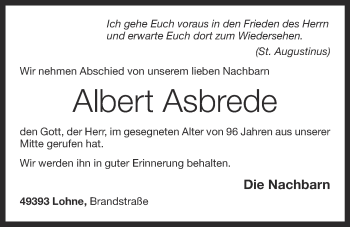 Anzeige von Albert Asbrede von OM-Medien