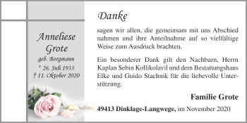 Anzeige von Anneliese Grote von OM-Medien