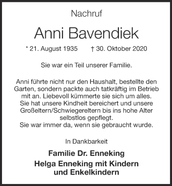 Anzeige von Anni Bavendiek von OM-Medien