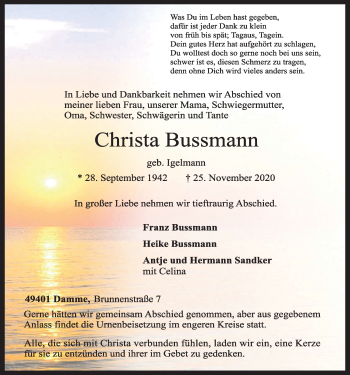 Anzeige von Christa Bussmann von OM-Medien