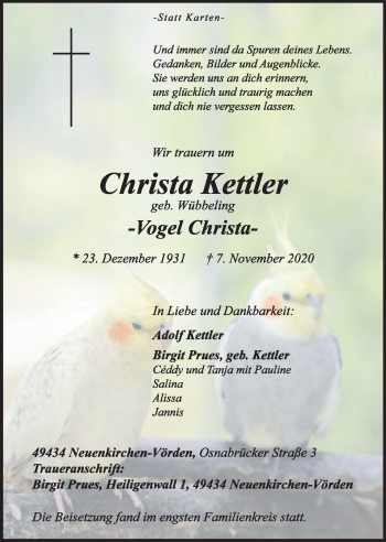 Anzeige von Christa Kettler von OM-Medien