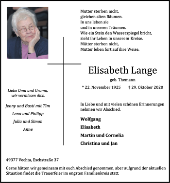 Anzeige von Elisabeth Lange von OM-Medien