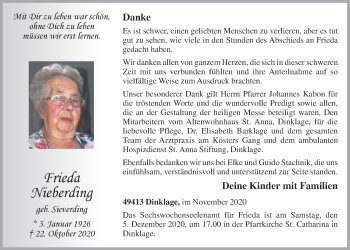 Anzeige von Frieda Nieberding von OM-Medien