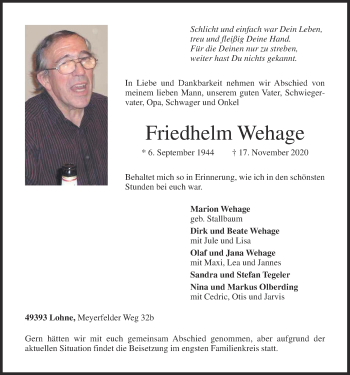 Anzeige von Friedhelm Wehage von OM-Medien