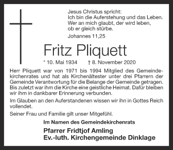 Anzeige von Fritz Pliquett von OM-Medien