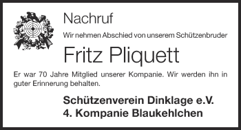 Anzeige von Fritz Pliquett von OM-Medien