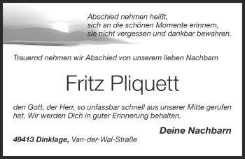 Anzeige von Fritz Pliquett von OM-Medien