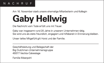 Anzeige von Gaby Hellwig von OM-Medien