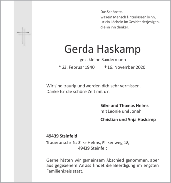 Anzeige von Gerda Haskamp von OM-Medien