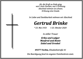 Anzeige von Gertrud Brinke von OM-Medien