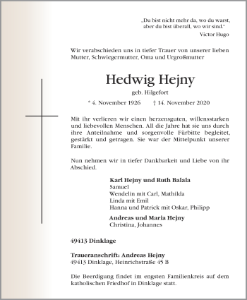 Anzeige von Hedwig Hejny von OM-Medien