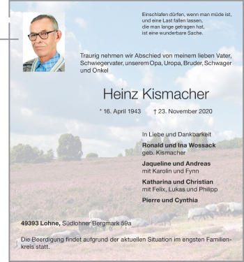 Anzeige von Heinz Kismacher von OM-Medien