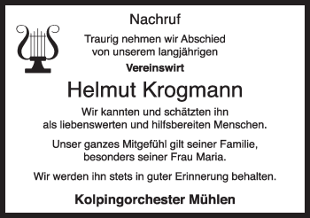 Anzeige von Helmut Krogmann von OM-Medien