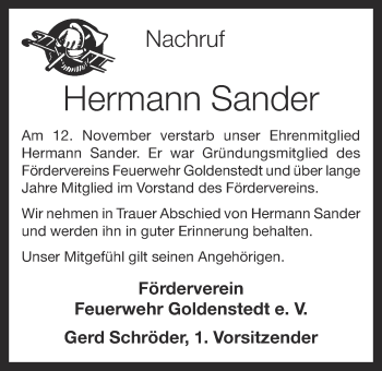 Anzeige von Hermann Sander von OM-Medien