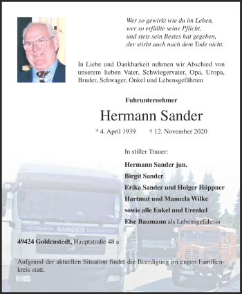 Anzeige von Hermann Sander von OM-Medien