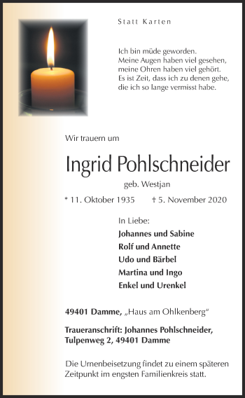 Anzeige von Ingrid Pohlschneider von OM-Medien